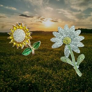 Sunflower and Daisy  Brooch Set